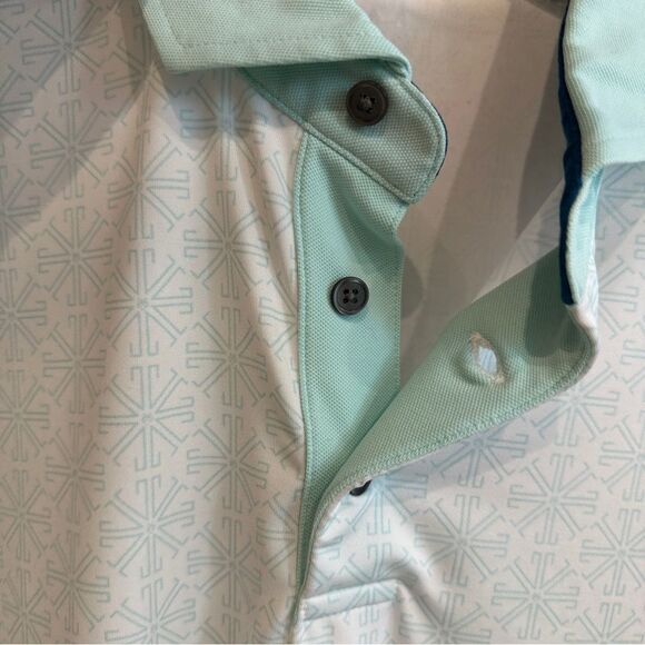 Greyson | M | Lions Tooth Pattern Short Sleeve Polo Shirt Arctic fox white teal - Picture 3 of 11